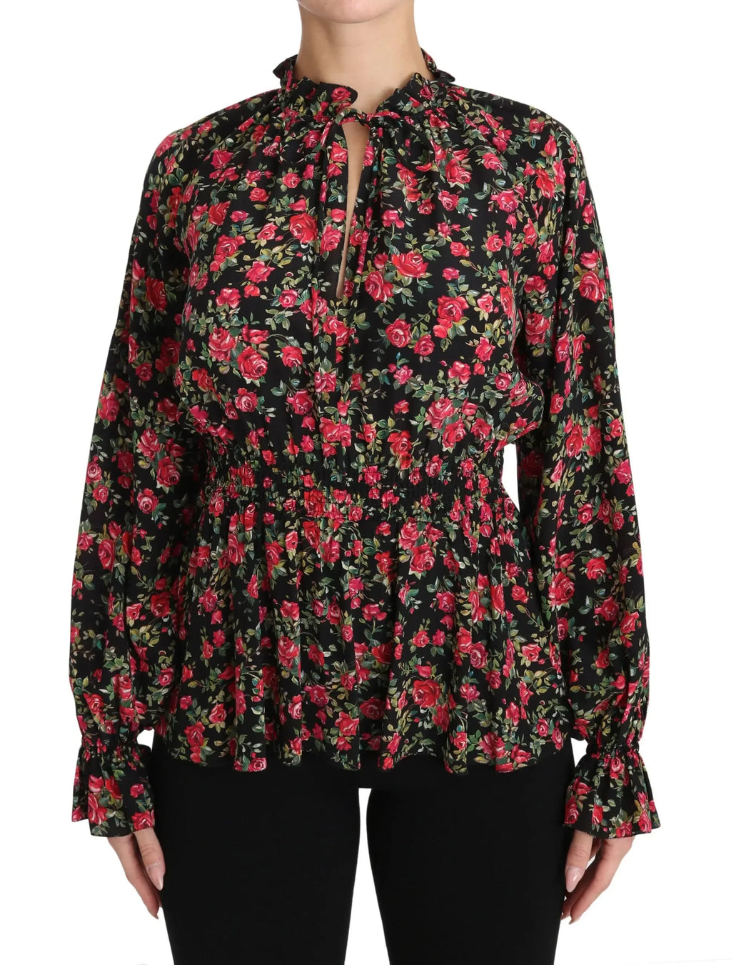 Dolce & Gabbana Black Rose Print Floral Shirt Top Blouse - Zeiniez