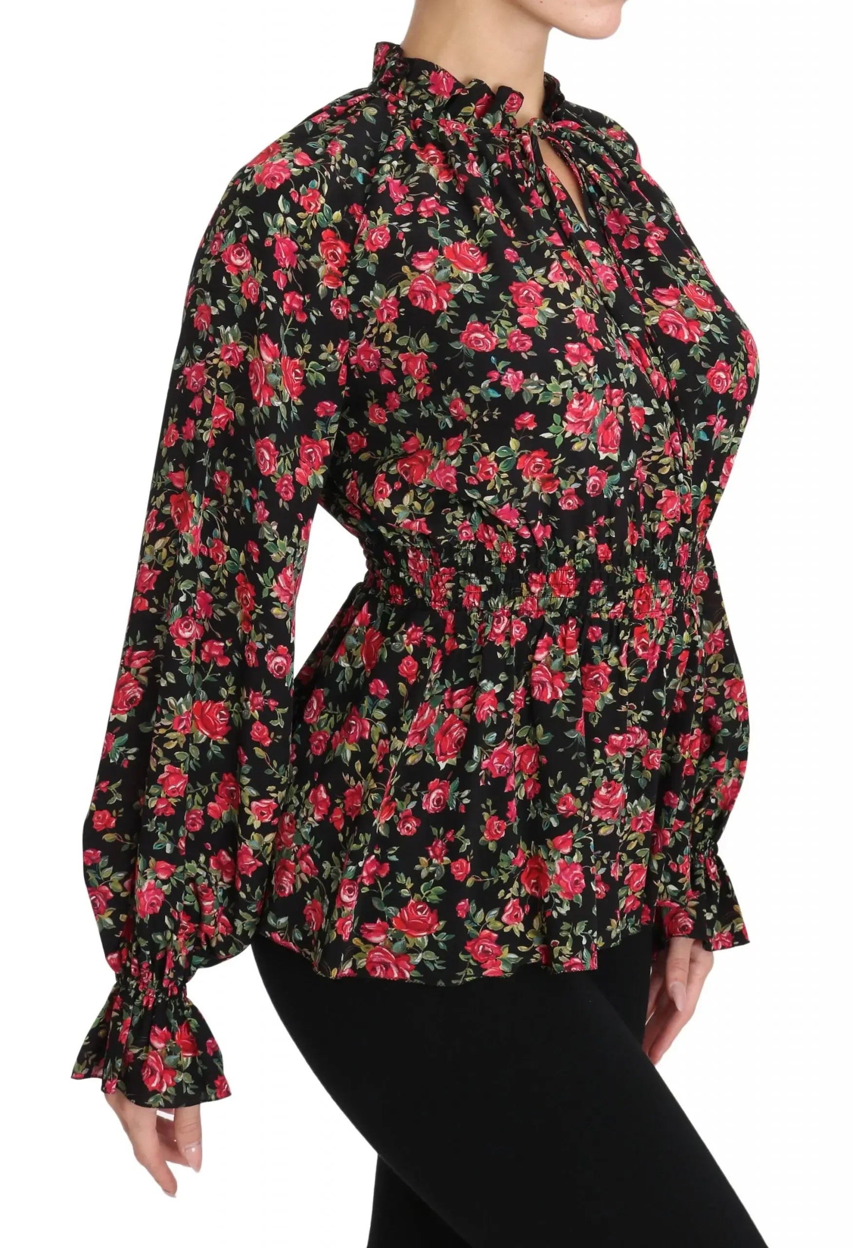 Dolce & Gabbana Black Rose Print Floral Shirt Top Blouse - Zeiniez