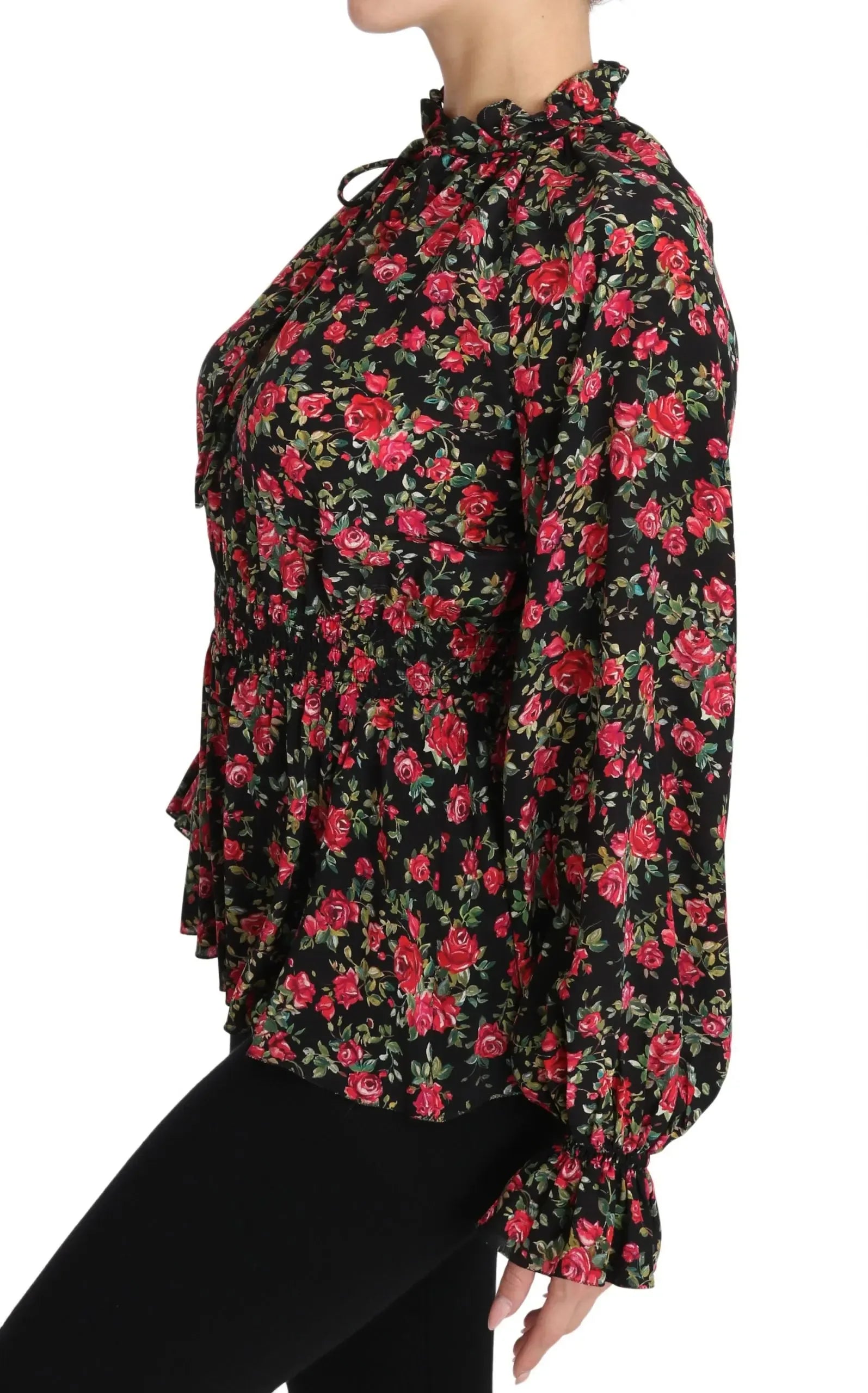 Dolce & Gabbana Black Rose Print Floral Shirt Top Blouse - Zeiniez