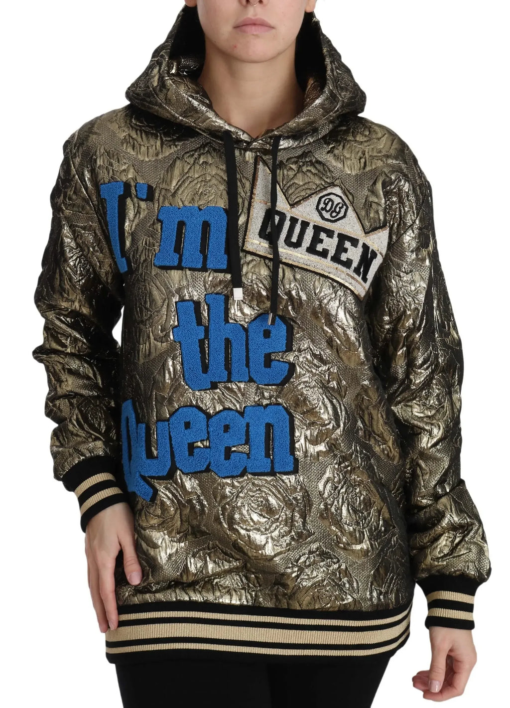 Dolce & Gabbana Im The Queen Jaquard Gold Sweatshirt Hoodie - Zeiniez