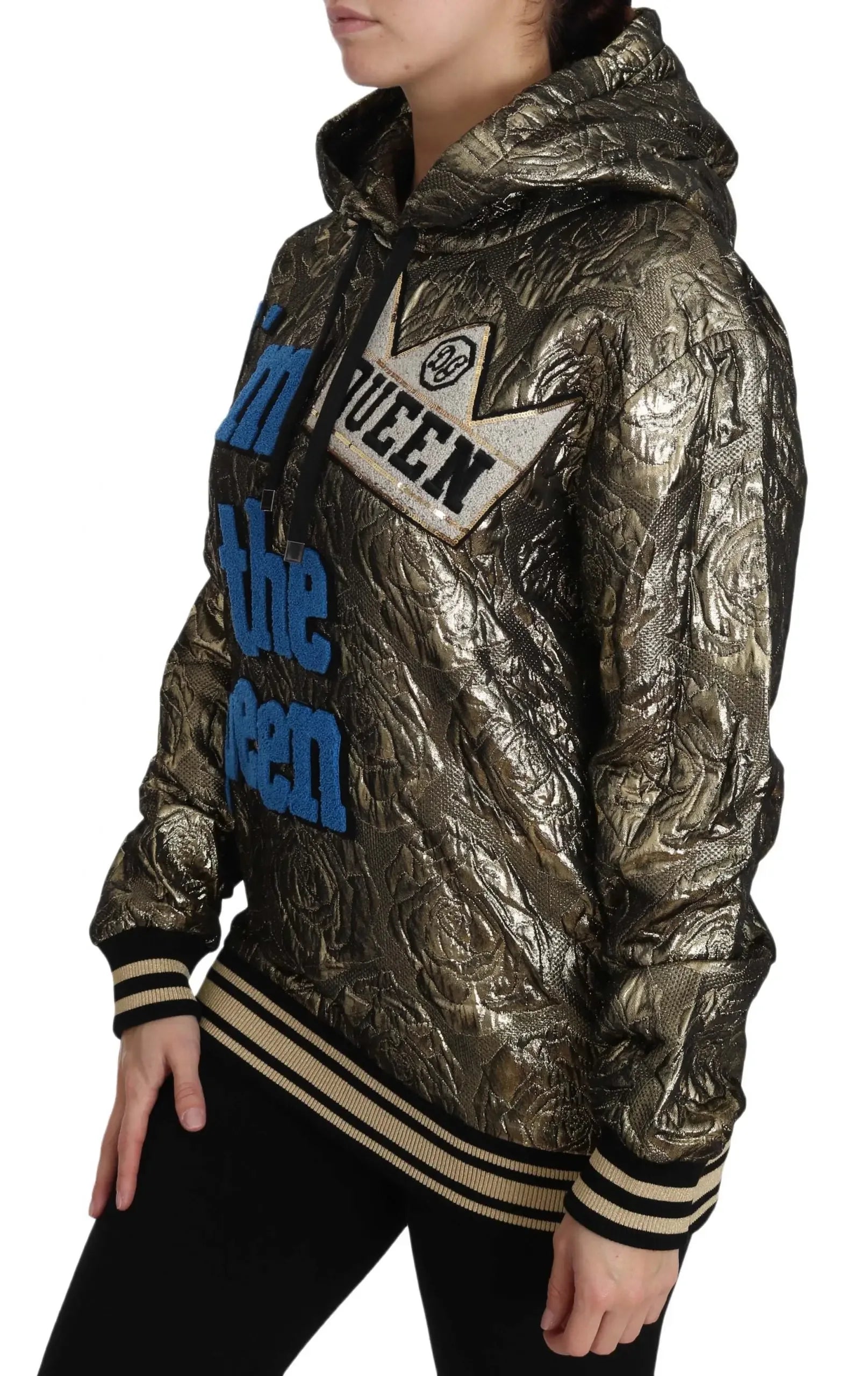 Dolce & Gabbana Im The Queen Jaquard Gold Sweatshirt Hoodie - Zeiniez