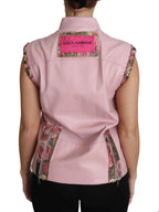 Dolce & Gabbana Pink Zippered Lamb Sleeveless Vest Leather Jacket - Zeiniez