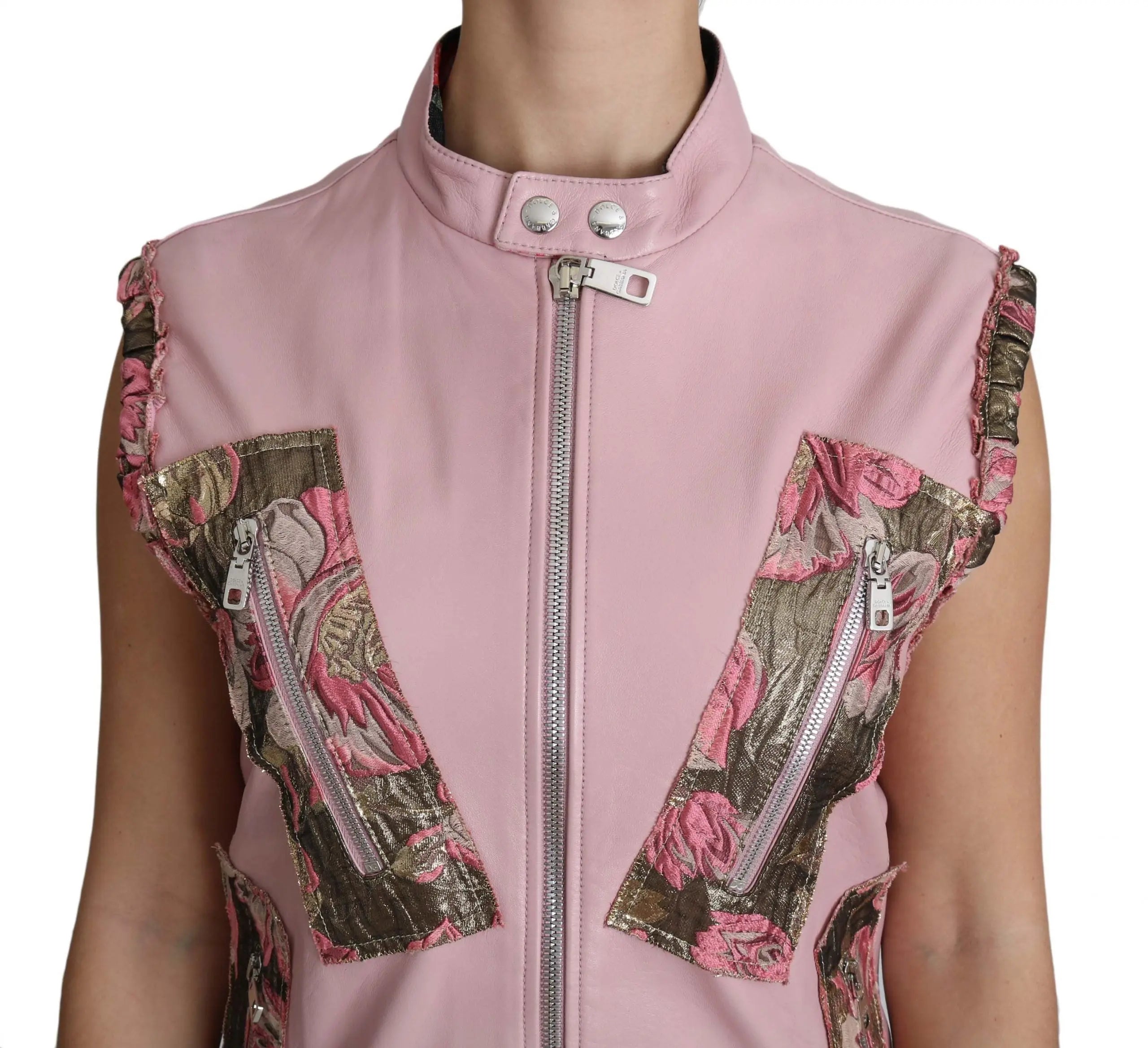 Dolce & Gabbana Pink Zippered Lamb Sleeveless Vest Leather Jacket - Zeiniez