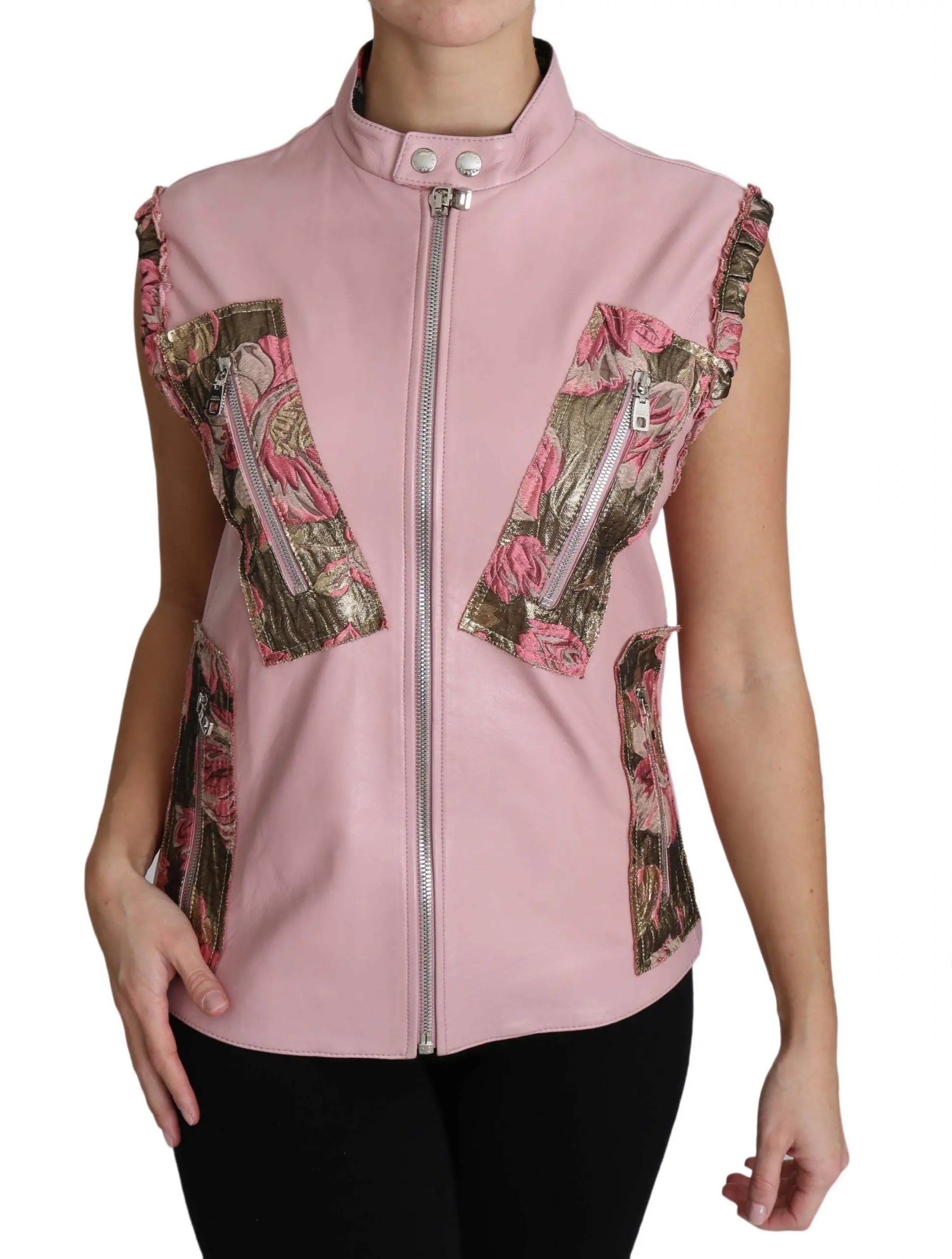 Dolce & Gabbana Pink Zippered Lamb Sleeveless Vest Leather Jacket - Zeiniez