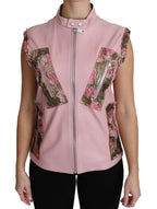Dolce & Gabbana Pink Zippered Lamb Sleeveless Vest Leather Jacket - Zeiniez