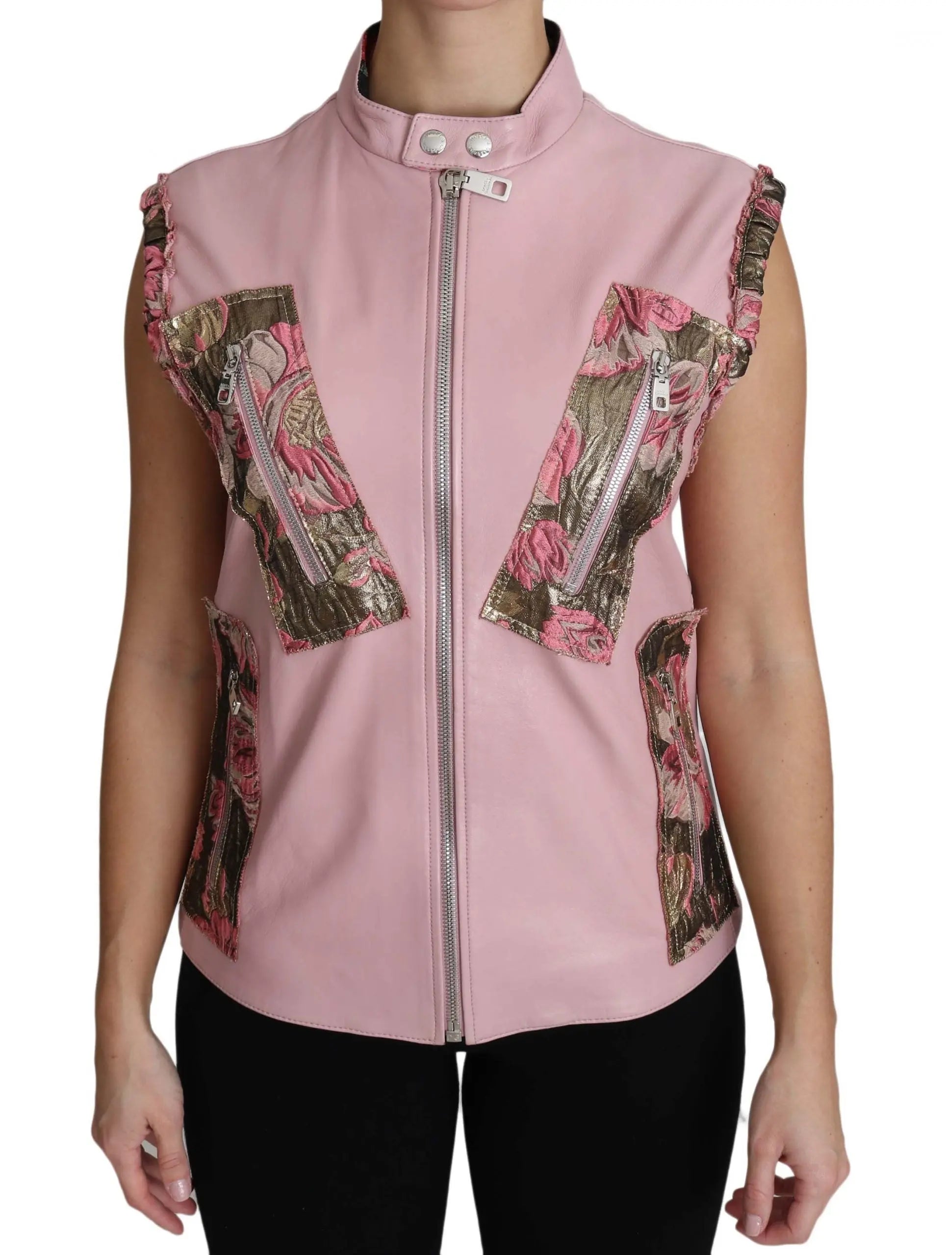 Dolce & Gabbana Pink Zippered Lamb Sleeveless Vest Leather Jacket - Zeiniez