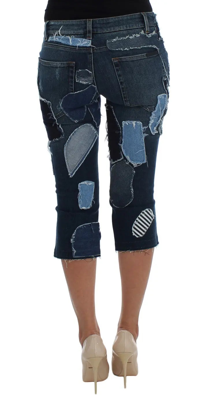 Dolce & Gabbana Stretch Blue Patchwork Jeans Shorts Dolce & Gabbana