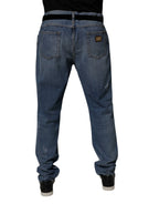 Dolce & Gabbana Blue Tattered Cotton Straight Denim Jeans - Zeiniez
