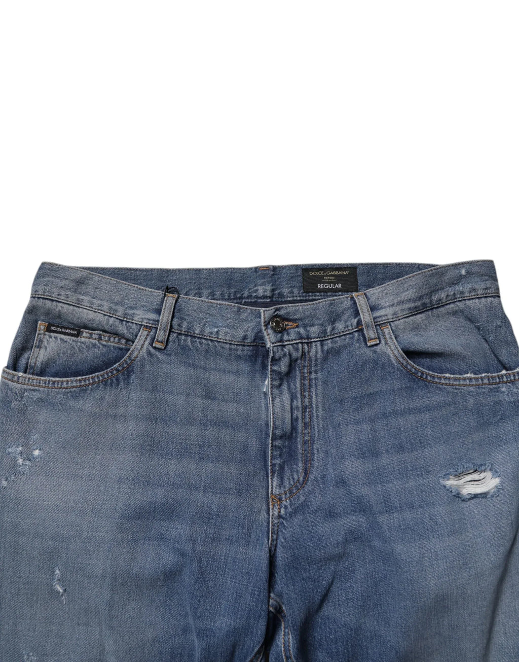 Dolce & Gabbana Blue Tattered Cotton Straight Denim Jeans - Zeiniez