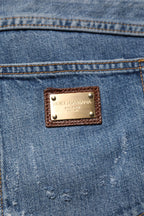 Dolce & Gabbana Blue Tattered Cotton Straight Denim Jeans - Zeiniez