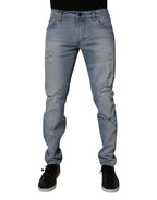 Dolce & Gabbana Blue Tattered Cotton Skinny Men Denim Jeans - Zeiniez