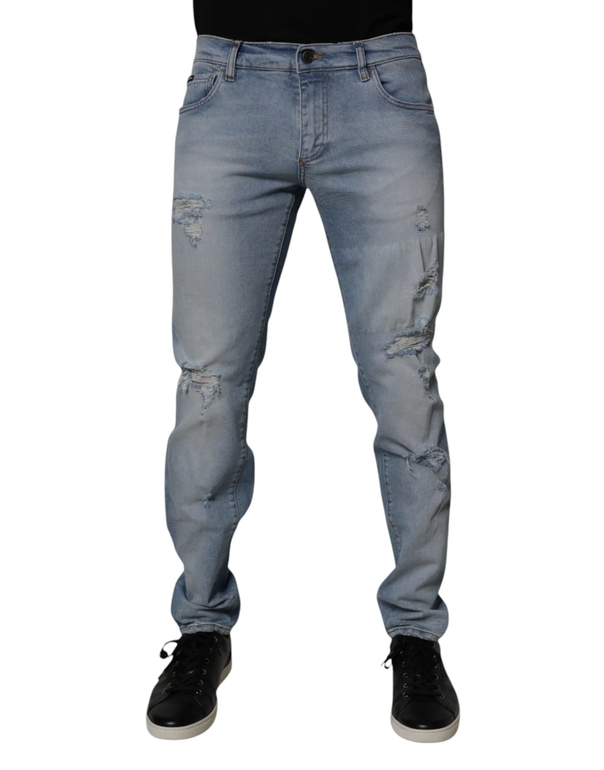 Dolce & Gabbana Blue Tattered Cotton Skinny Men Denim Jeans - Zeiniez