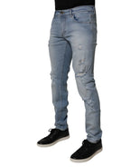 Dolce & Gabbana Blue Tattered Cotton Skinny Men Denim Jeans - Zeiniez