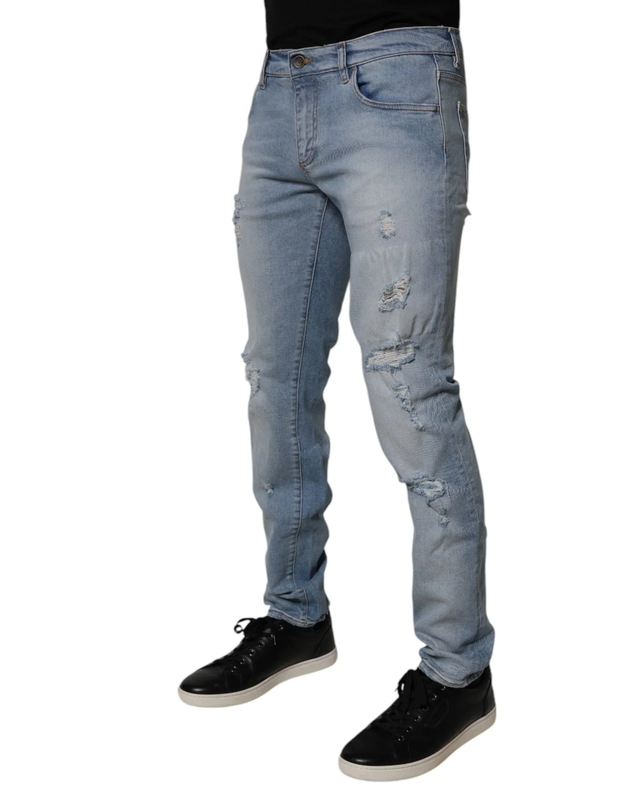 Dolce & Gabbana Blue Tattered Cotton Skinny Men Denim Jeans - Zeiniez