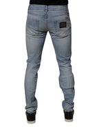 Dolce & Gabbana Blue Tattered Cotton Skinny Men Denim Jeans - Zeiniez