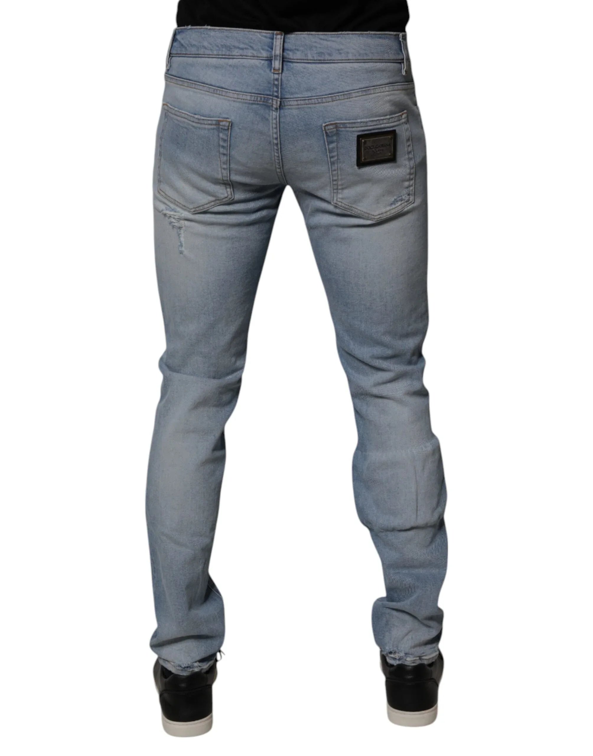 Dolce & Gabbana Blue Tattered Cotton Skinny Men Denim Jeans - Zeiniez