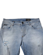 Dolce & Gabbana Blue Tattered Cotton Skinny Men Denim Jeans - Zeiniez