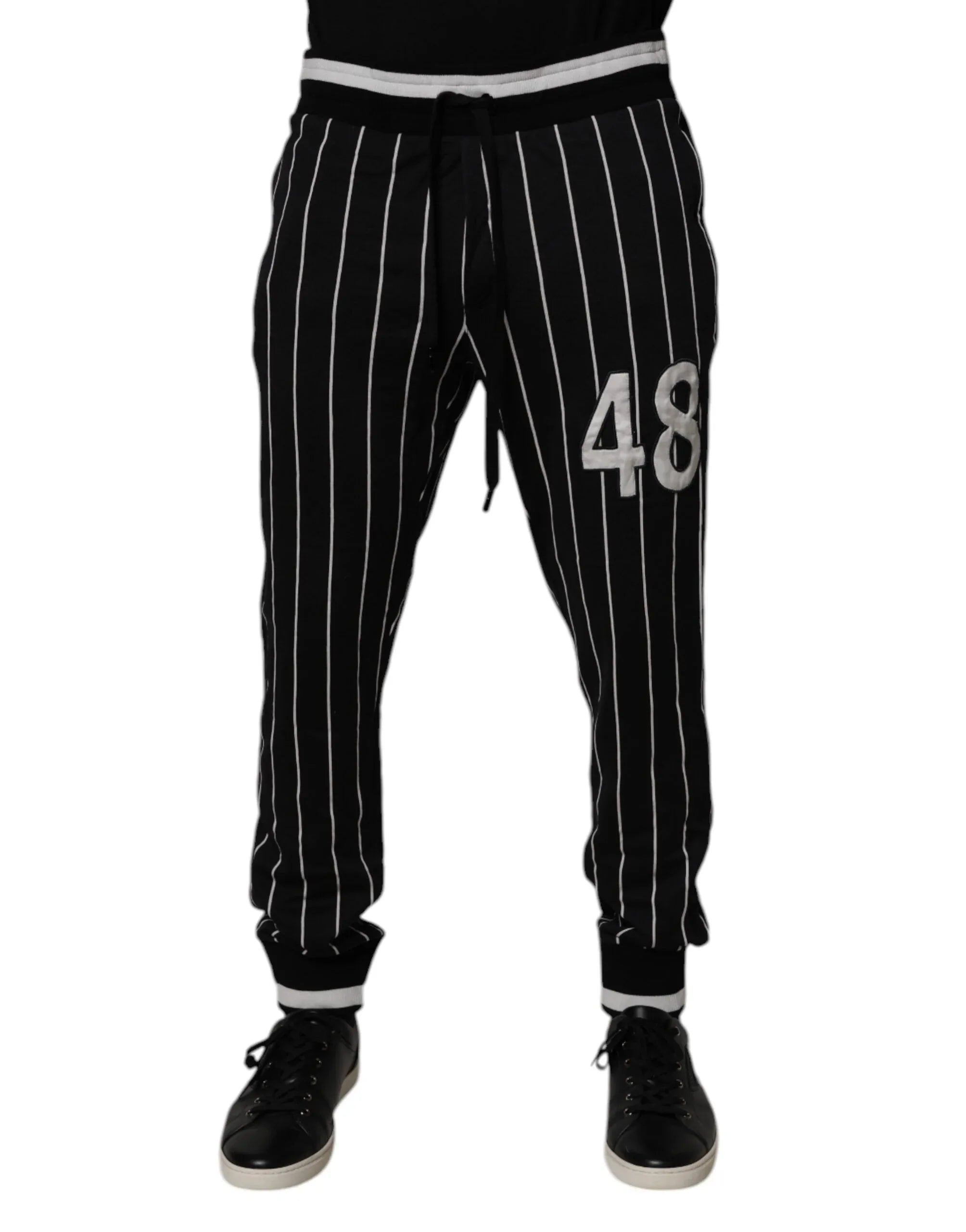 Dolce & Gabbana Black White Stripes Jogger Sweatpants Pants - Zeiniez