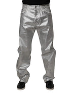 Dolce & Gabbana Metallic Silver Cotton Straight Denim Jeans - Zeiniez