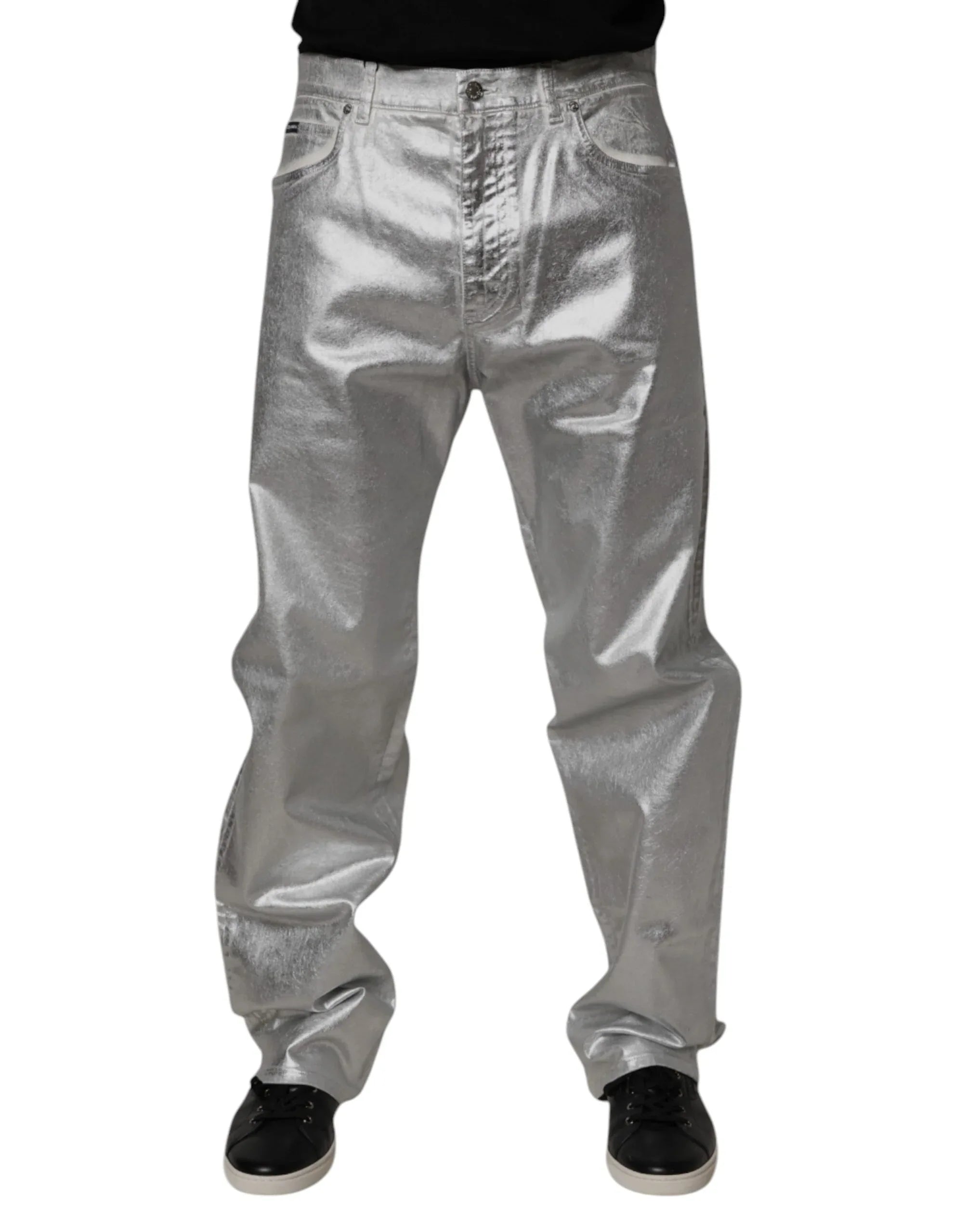 Dolce & Gabbana Metallic Silver Cotton Straight Denim Jeans - Zeiniez