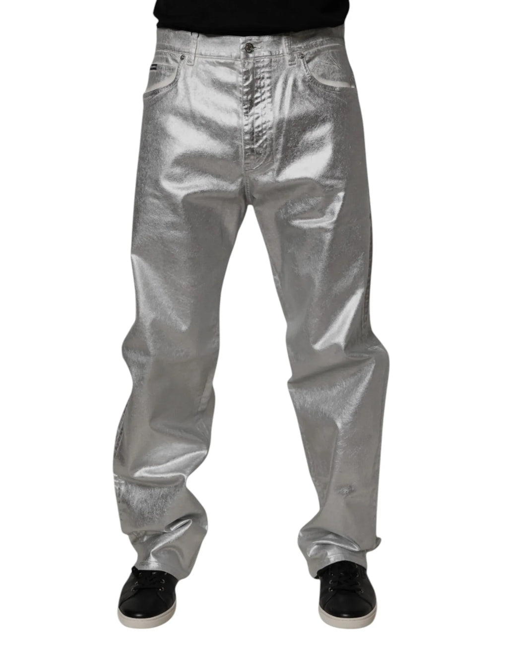 Dolce & Gabbana Metallic Silver Cotton Straight Denim Jeans - Zeiniez
