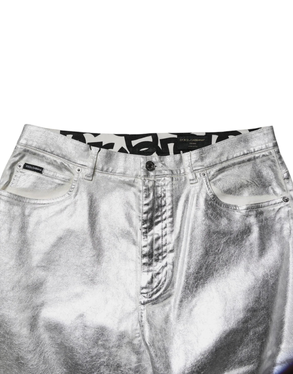 Dolce & Gabbana Metallic Silver Cotton Straight Denim Jeans - Zeiniez