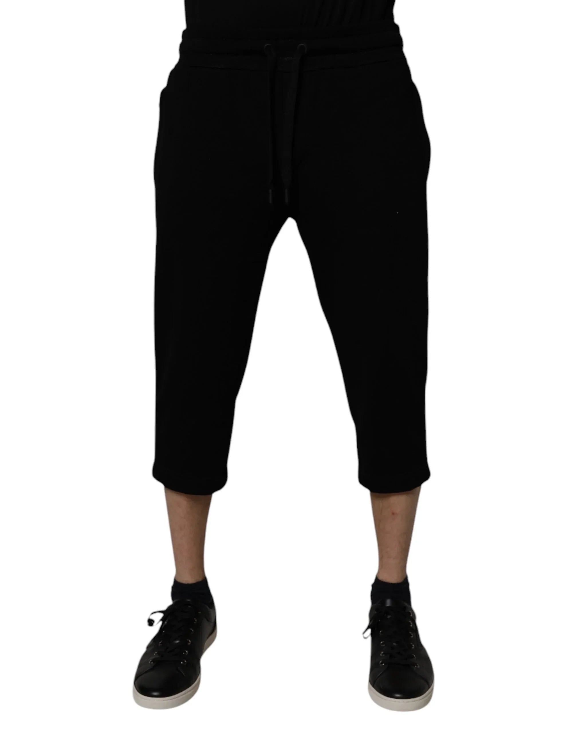 Dolce & Gabbana Black Cotton Blend Cropped Sweatpants Pants - Zeiniez