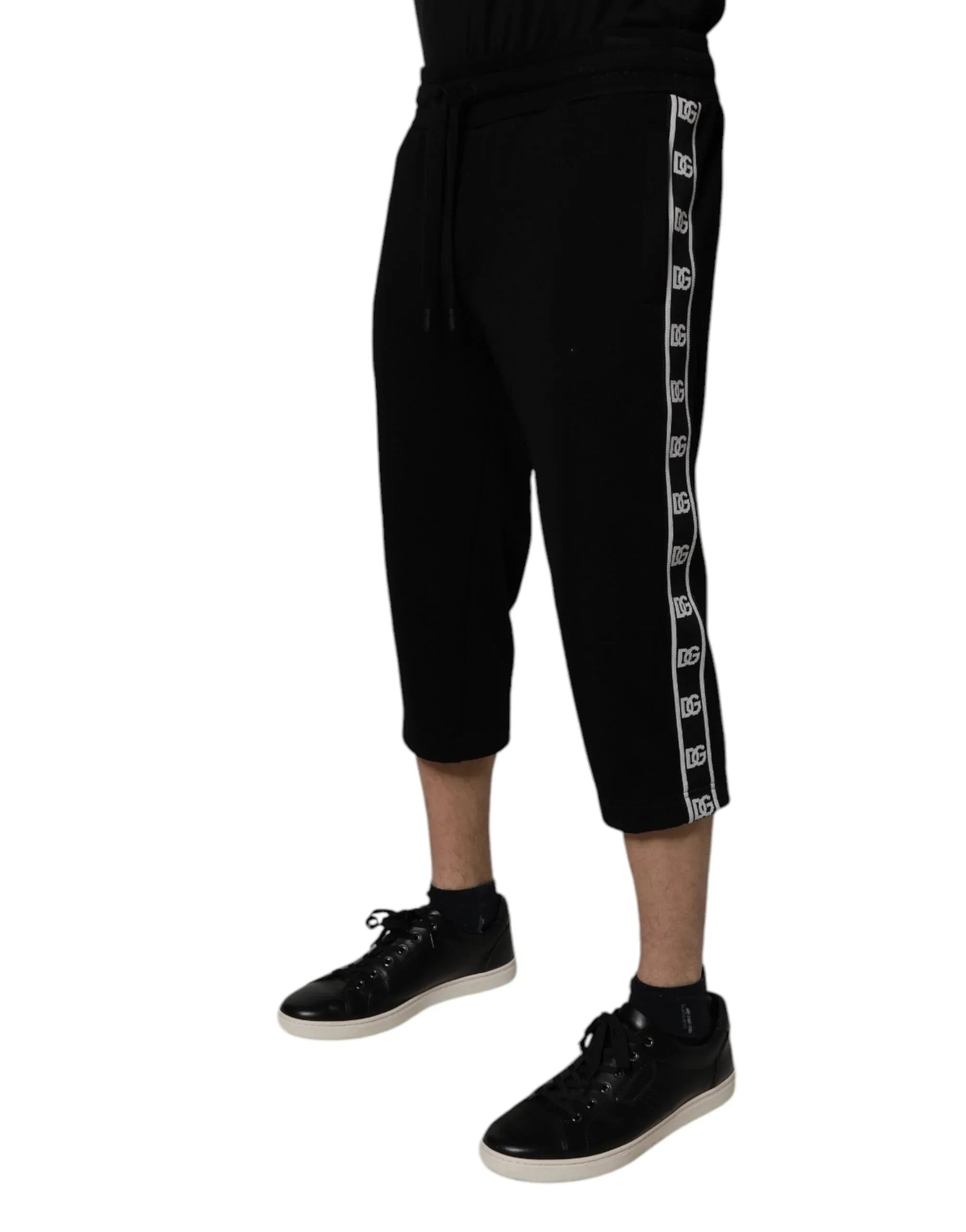 Dolce & Gabbana Black Cotton Blend Cropped Sweatpants Pants - Zeiniez