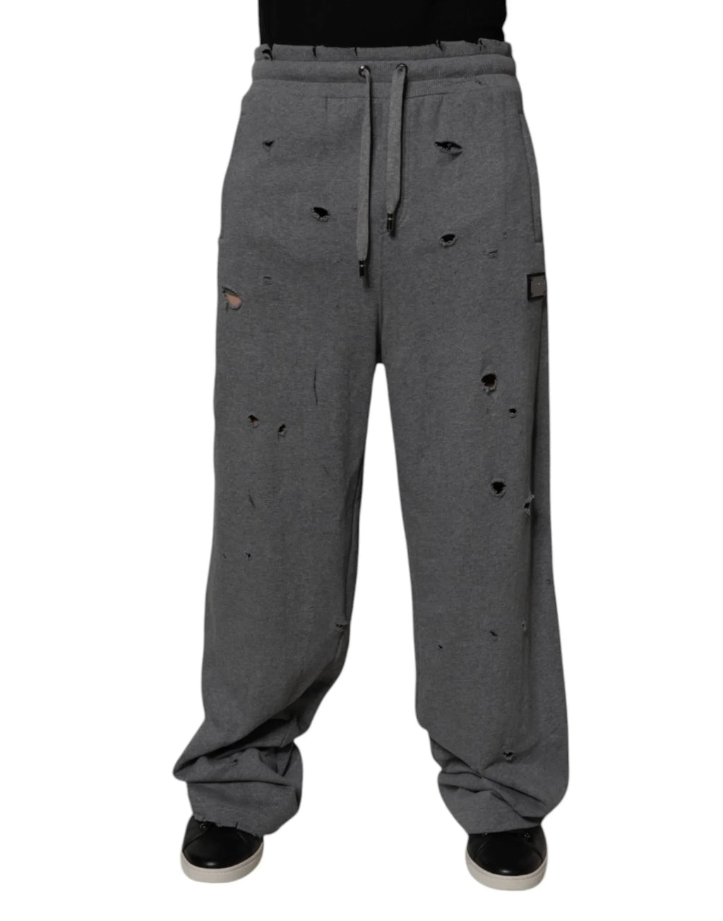 Dolce & Gabbana Gray Cotton RipStyle Straight Sweatpants Pants - Zeiniez