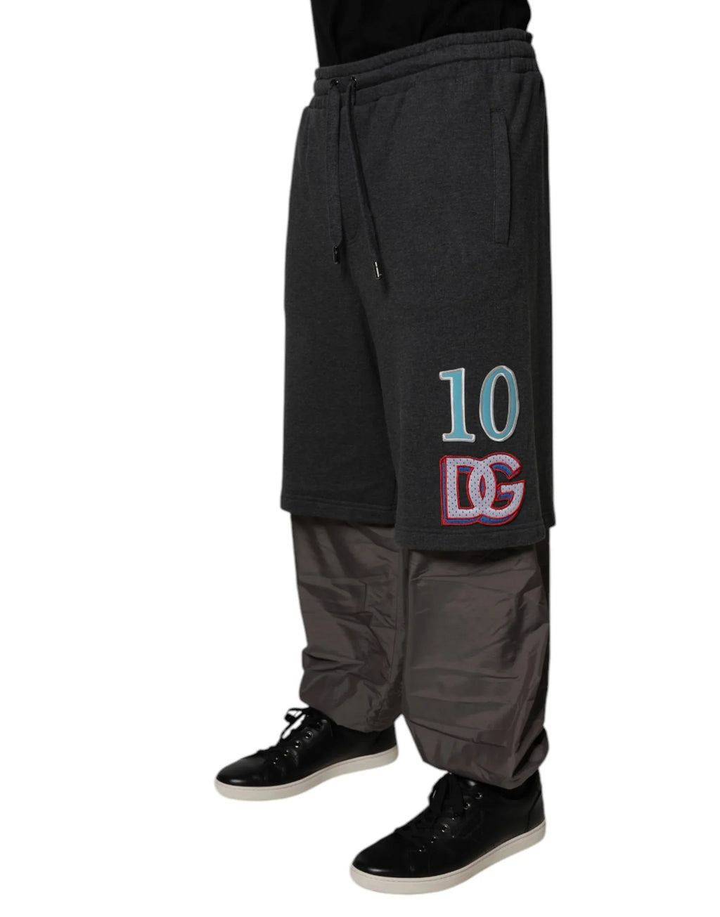 Dolce & Gabbana Dark Gray Cotton Layered Straight Sweatpants Pants - Zeiniez