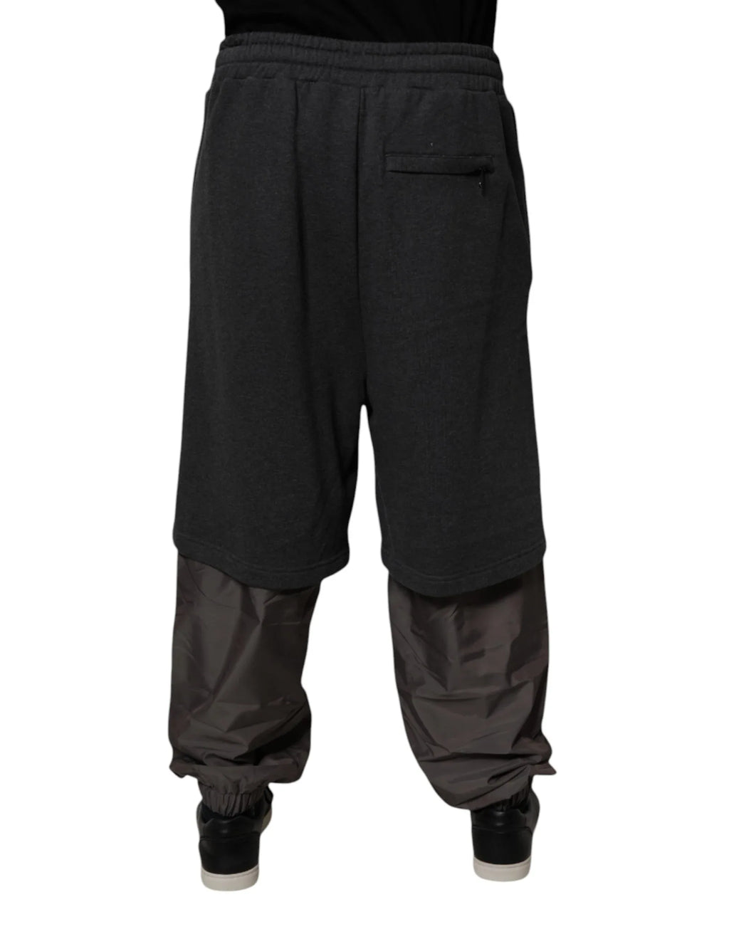 Dolce & Gabbana Dark Gray Cotton Layered Straight Sweatpants Pants - Zeiniez