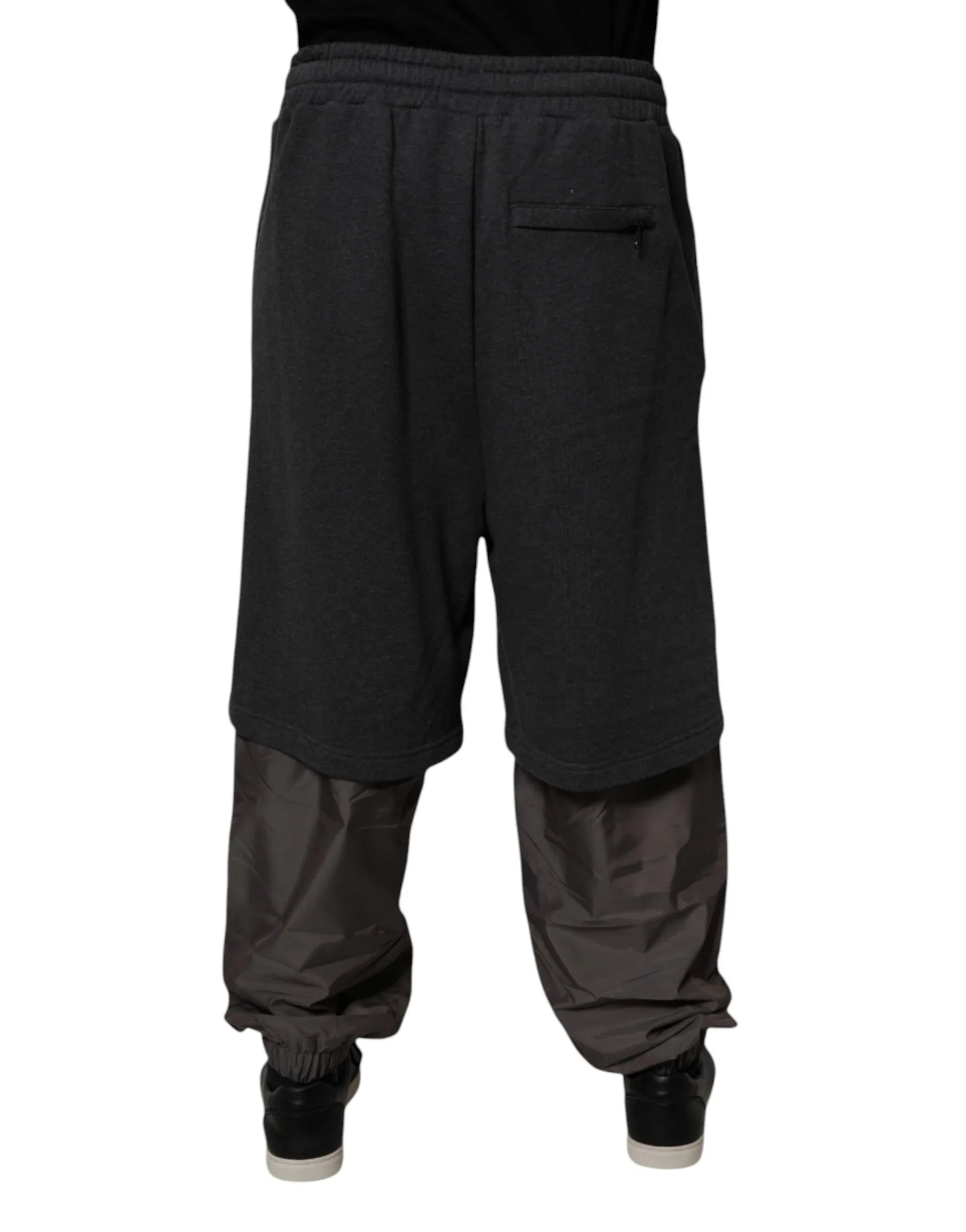 Dolce & Gabbana Dark Gray Cotton Layered Straight Sweatpants Pants - Zeiniez