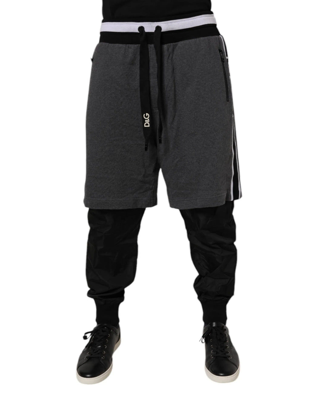 Dolce & Gabbana Black Gray Cotton Layered Men Sweatpants Pants - Zeiniez