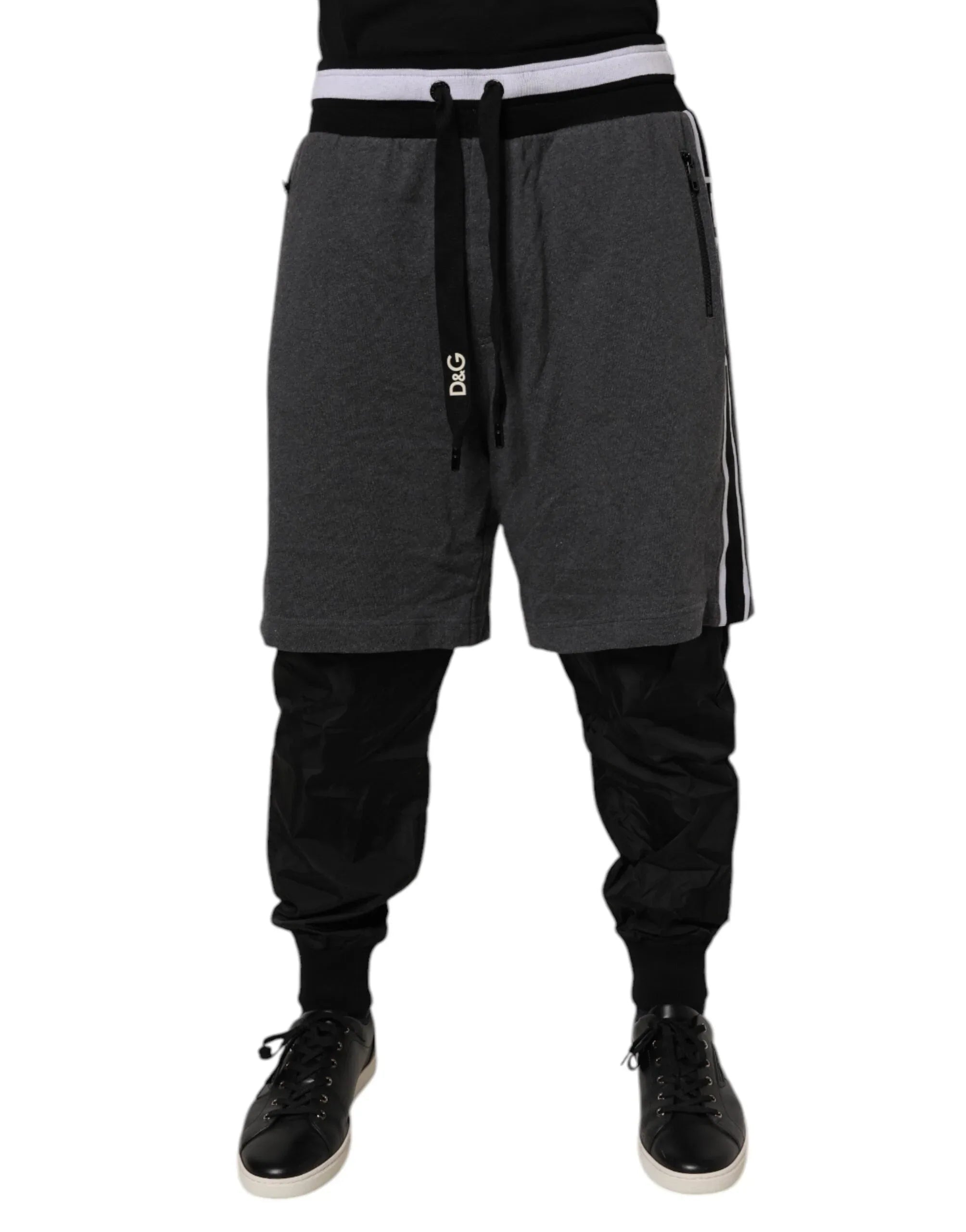 Dolce & Gabbana Black Gray Cotton Layered Men Sweatpants Pants - Zeiniez
