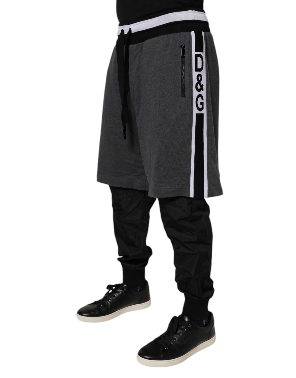 Dolce & Gabbana Black Gray Cotton Layered Men Sweatpants Pants - Zeiniez