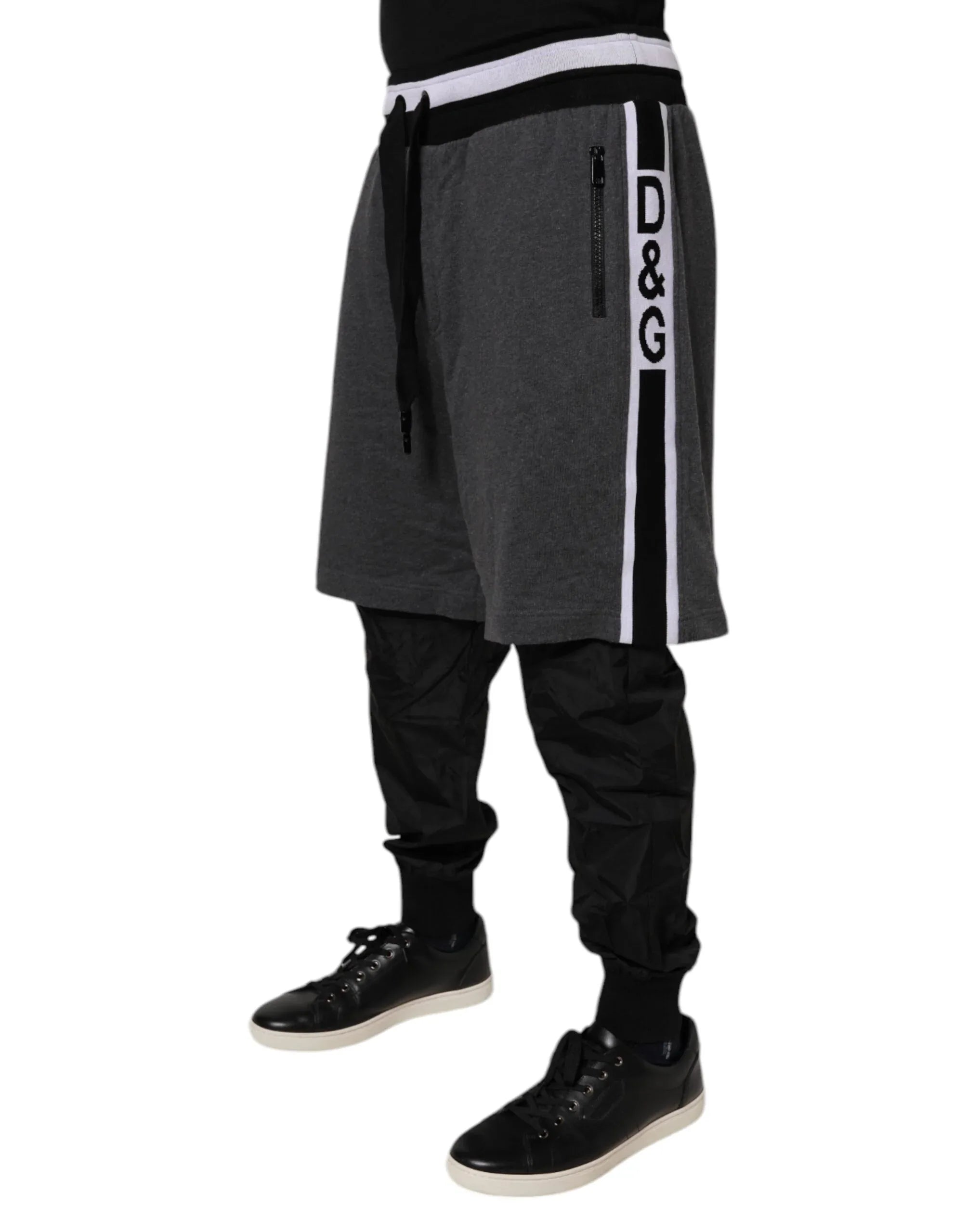 Dolce & Gabbana Black Gray Cotton Layered Men Sweatpants Pants - Zeiniez