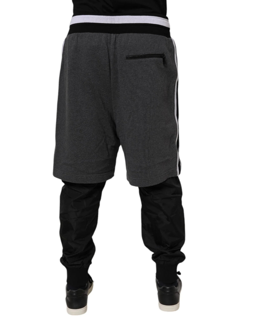 Dolce & Gabbana Black Gray Cotton Layered Men Sweatpants Pants - Zeiniez