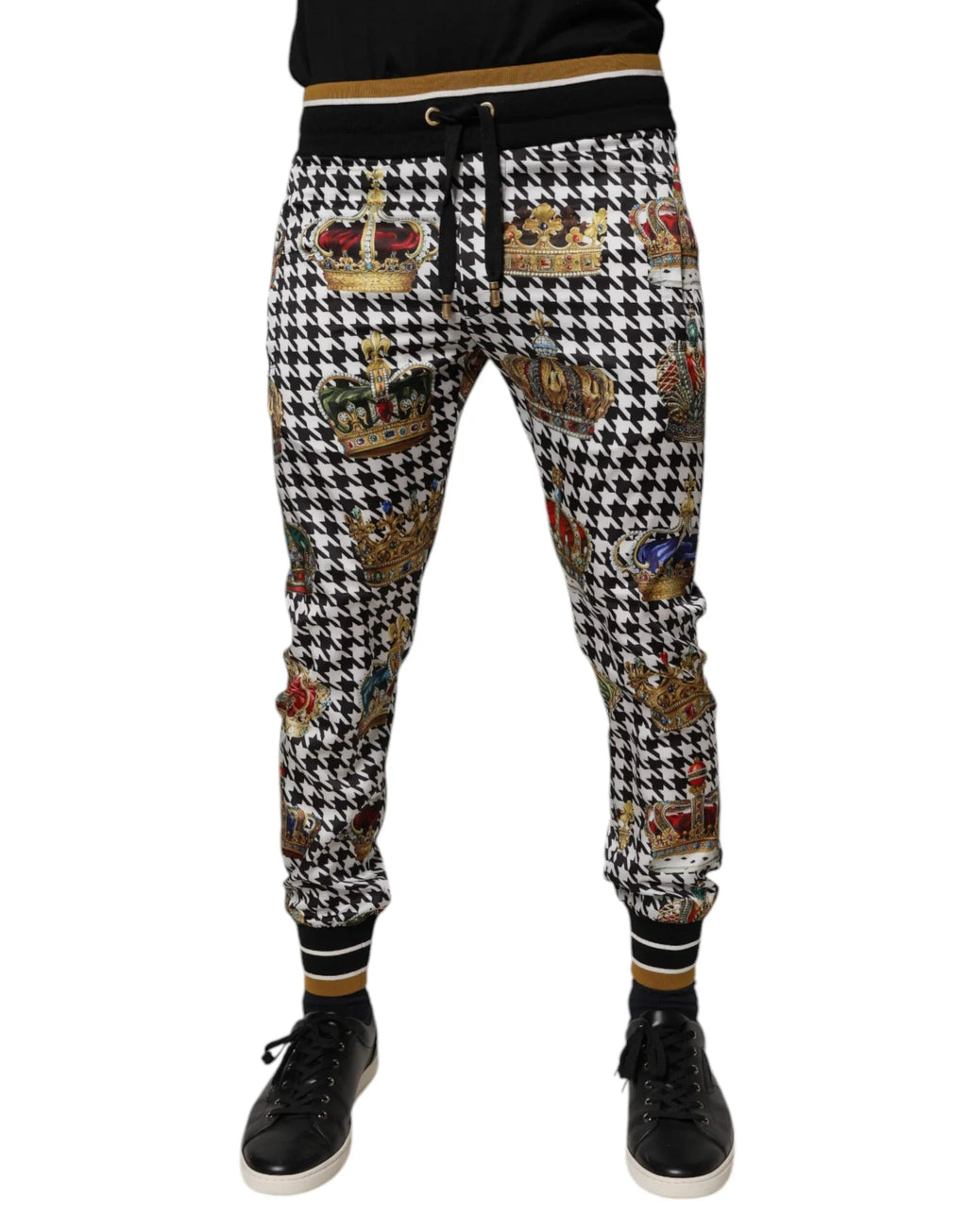 Dolce & Gabbana Multicolor Houndstooth Crown Men Sweatpants Pants - Zeiniez