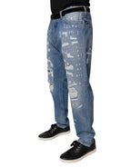 Dolce & Gabbana Blue Tattered Straight Cotton Denim Jeans - Zeiniez