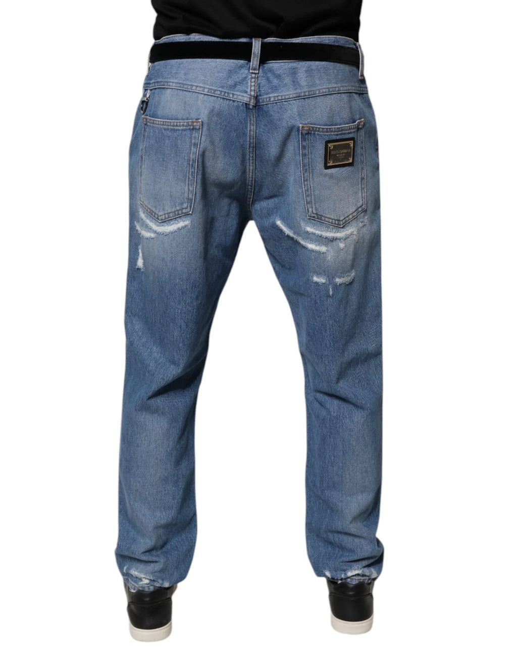 Dolce & Gabbana Blue Tattered Straight Cotton Denim Jeans - Zeiniez