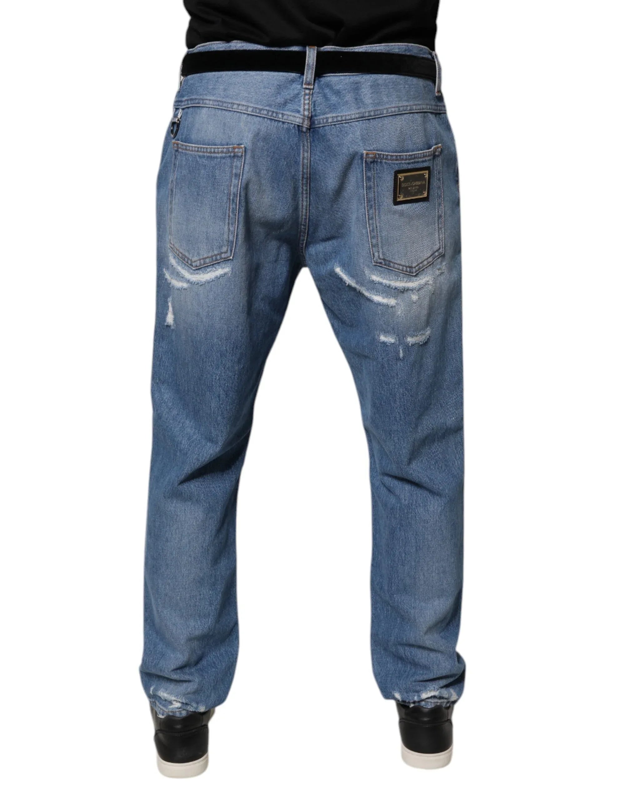 Dolce & Gabbana Blue Tattered Straight Cotton Denim Jeans - Zeiniez