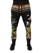 Dolce & Gabbana Black Floral Cotton Jogger Sweatpants Pants - Zeiniez