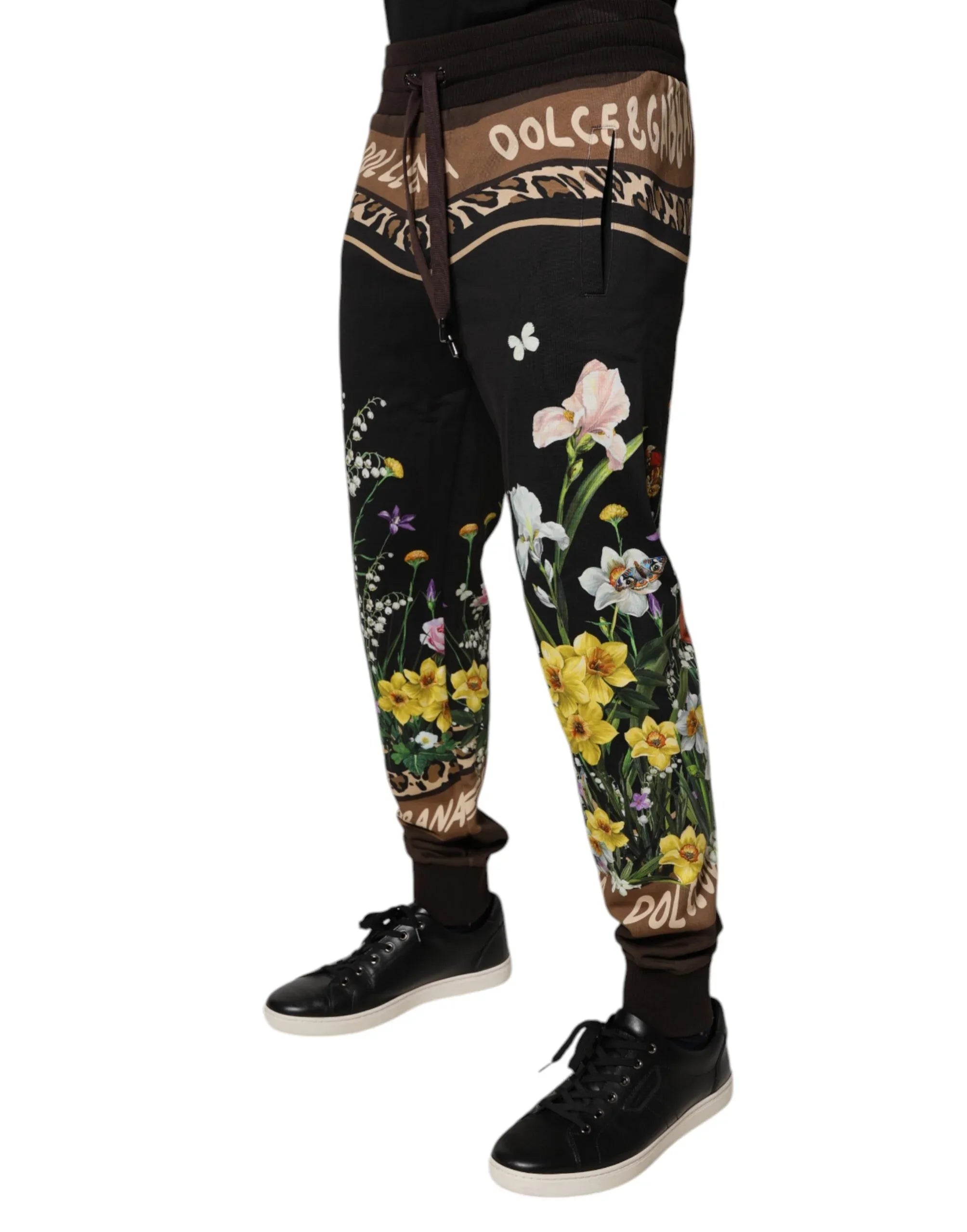 Dolce & Gabbana Black Floral Cotton Jogger Sweatpants Pants - Zeiniez