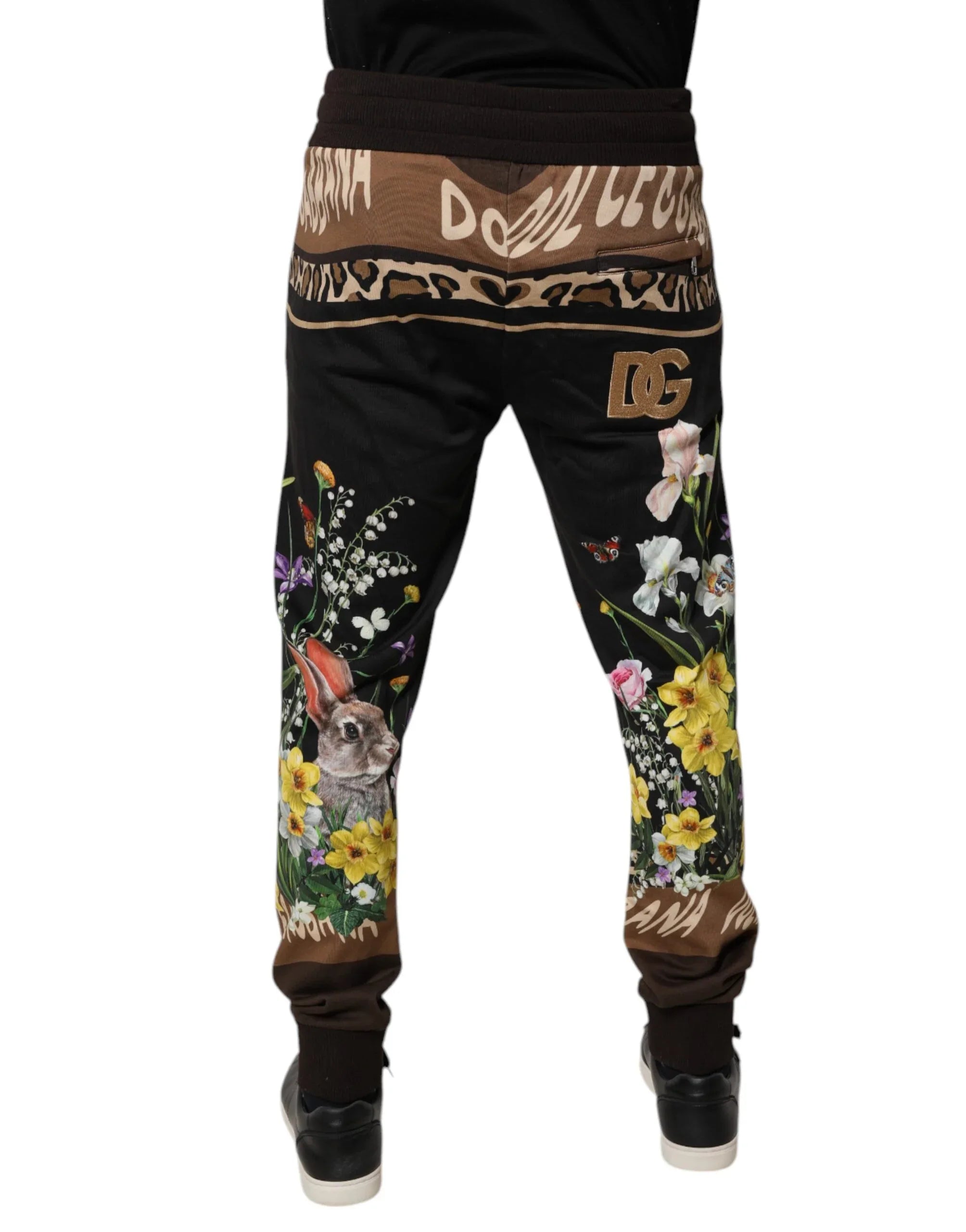 Dolce & Gabbana Black Floral Cotton Jogger Sweatpants Pants - Zeiniez