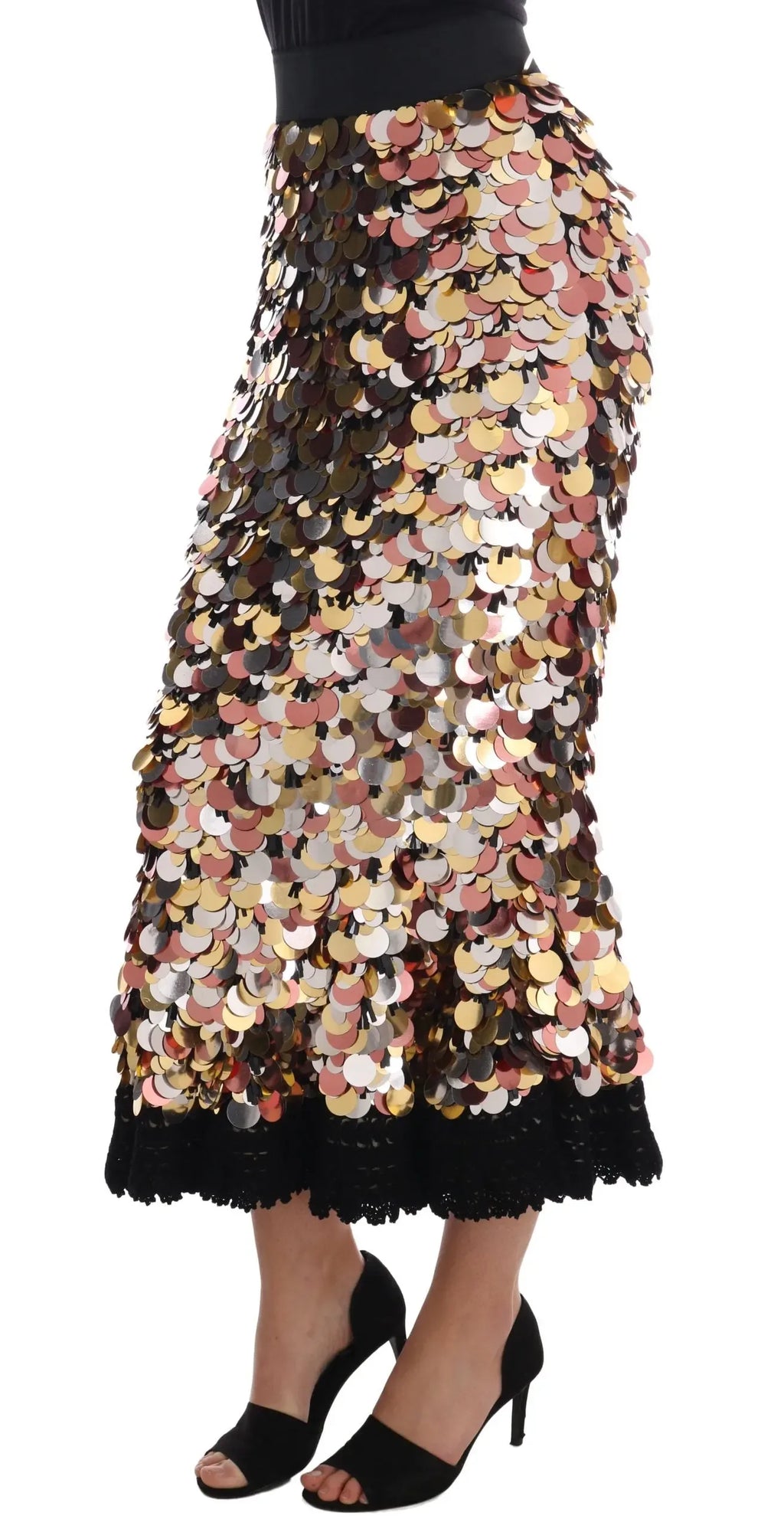 Dolce & Gabbana Gold Sequined Peplum High Waist Skirt - Zeiniez