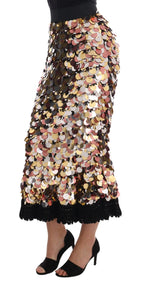 Dolce & Gabbana Gold Sequined Peplum High Waist Skirt - Zeiniez