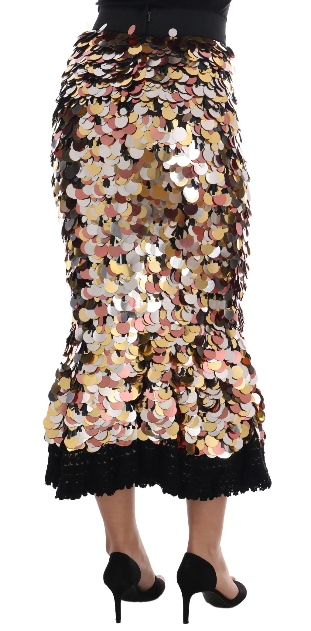 Dolce & Gabbana Gold Sequined Peplum High Waist Skirt - Zeiniez