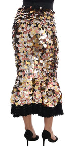 Dolce & Gabbana Gold Sequined Peplum High Waist Skirt - Zeiniez