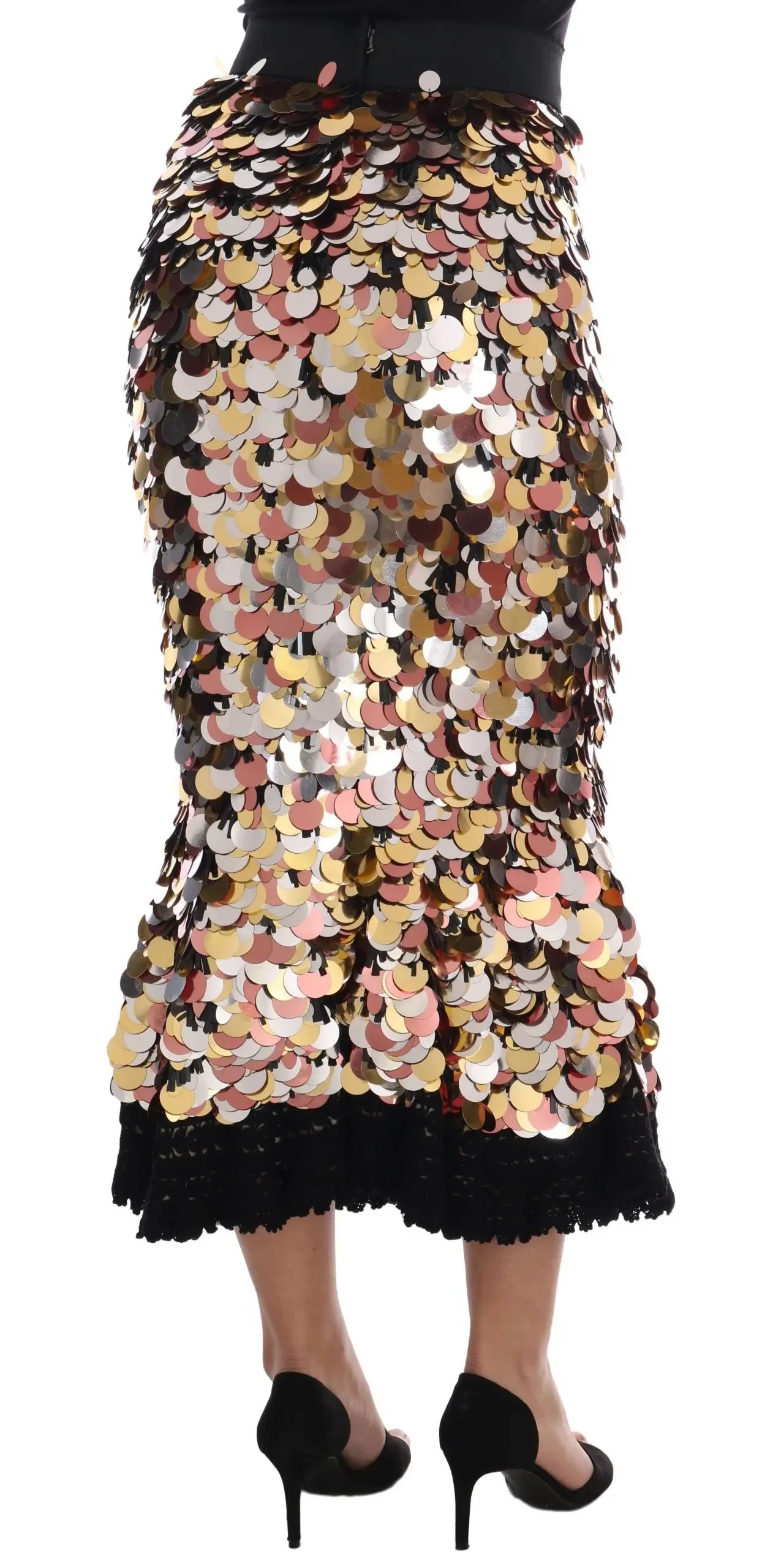 Dolce & Gabbana Gold Sequined Peplum High Waist Skirt - Zeiniez