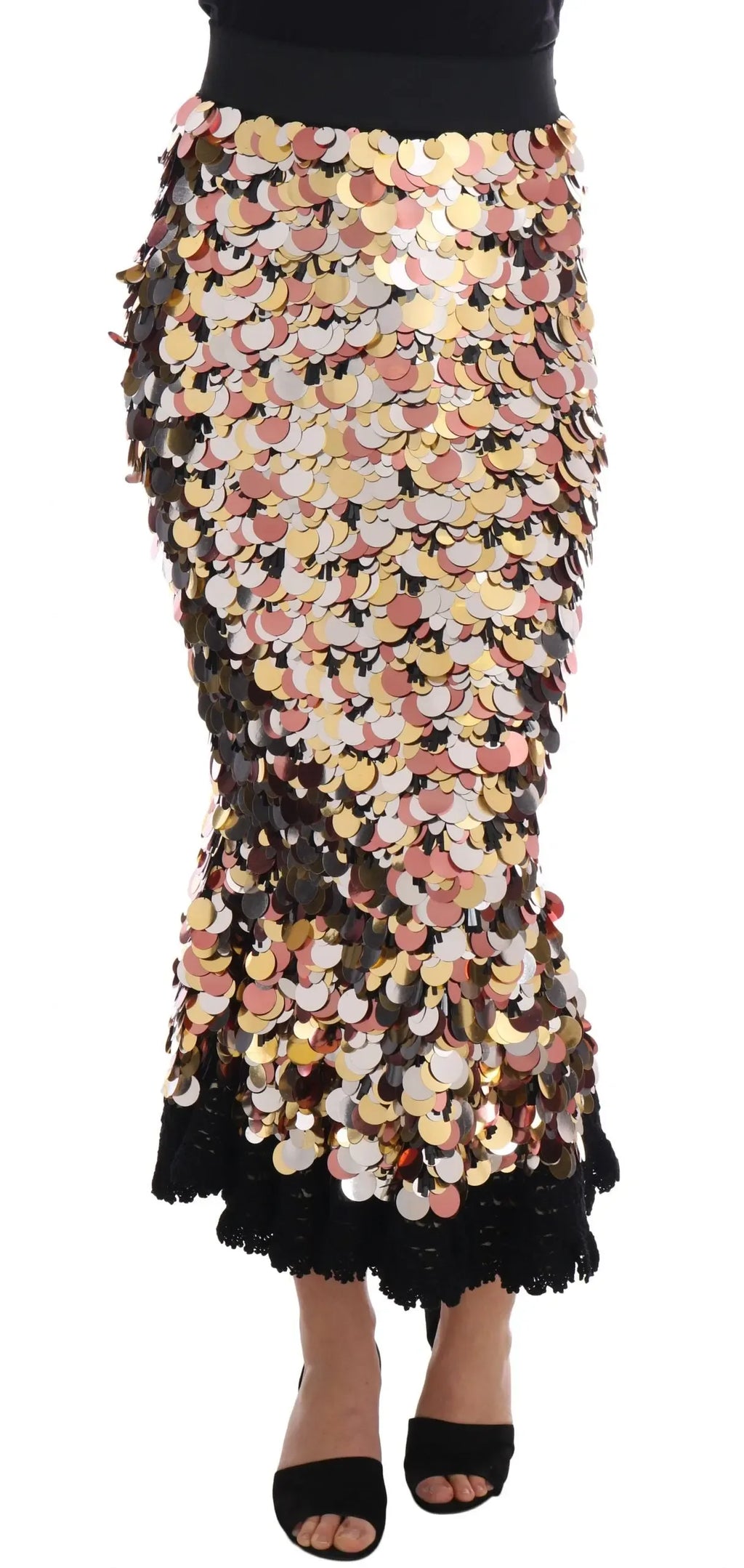 Dolce & Gabbana Gold Sequined Peplum High Waist Skirt - Zeiniez
